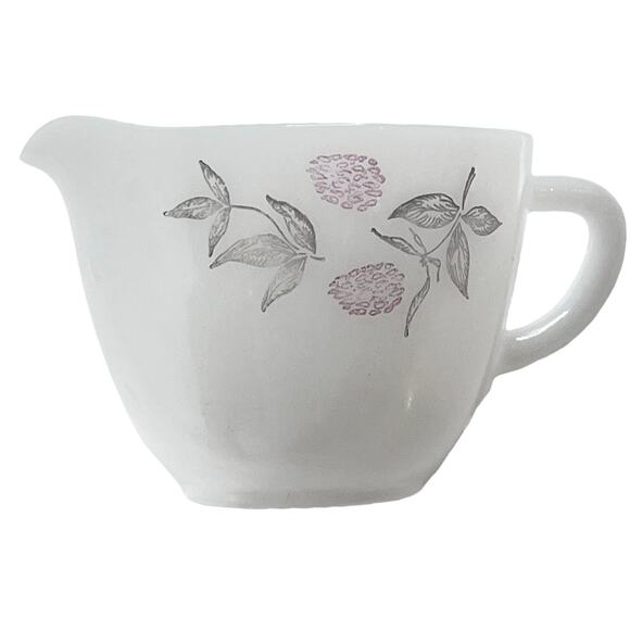 VTG Federal Glass Clover Blossom CREAMER Gravy / Cream Pitcher White Pink Floral - Picture 1 of 6